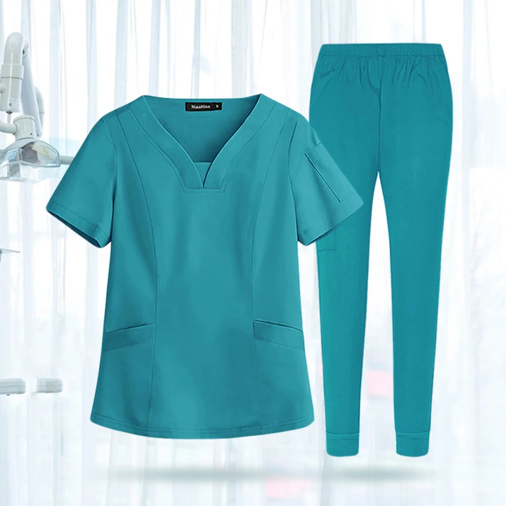 Unisex Medical Nurse Workwear Medical Scrubs Top and Pants Hospital Surgical Work Clothes for Women and Men