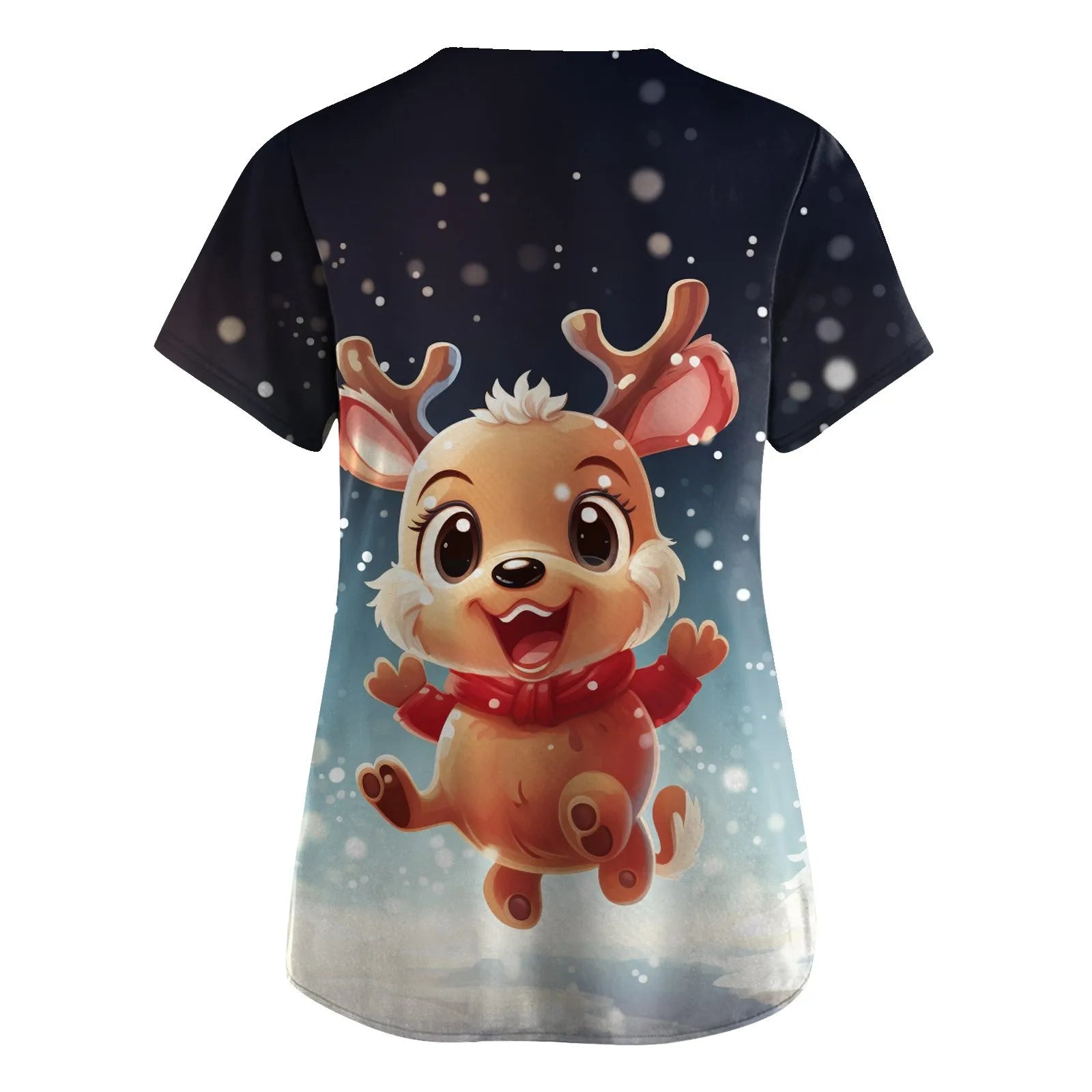 Womens Christmas Nurse Uniforms Print Short Sleeve V Neck Workwear With Pocket Working Nurse Work Wear Overalls Medical Uniforms