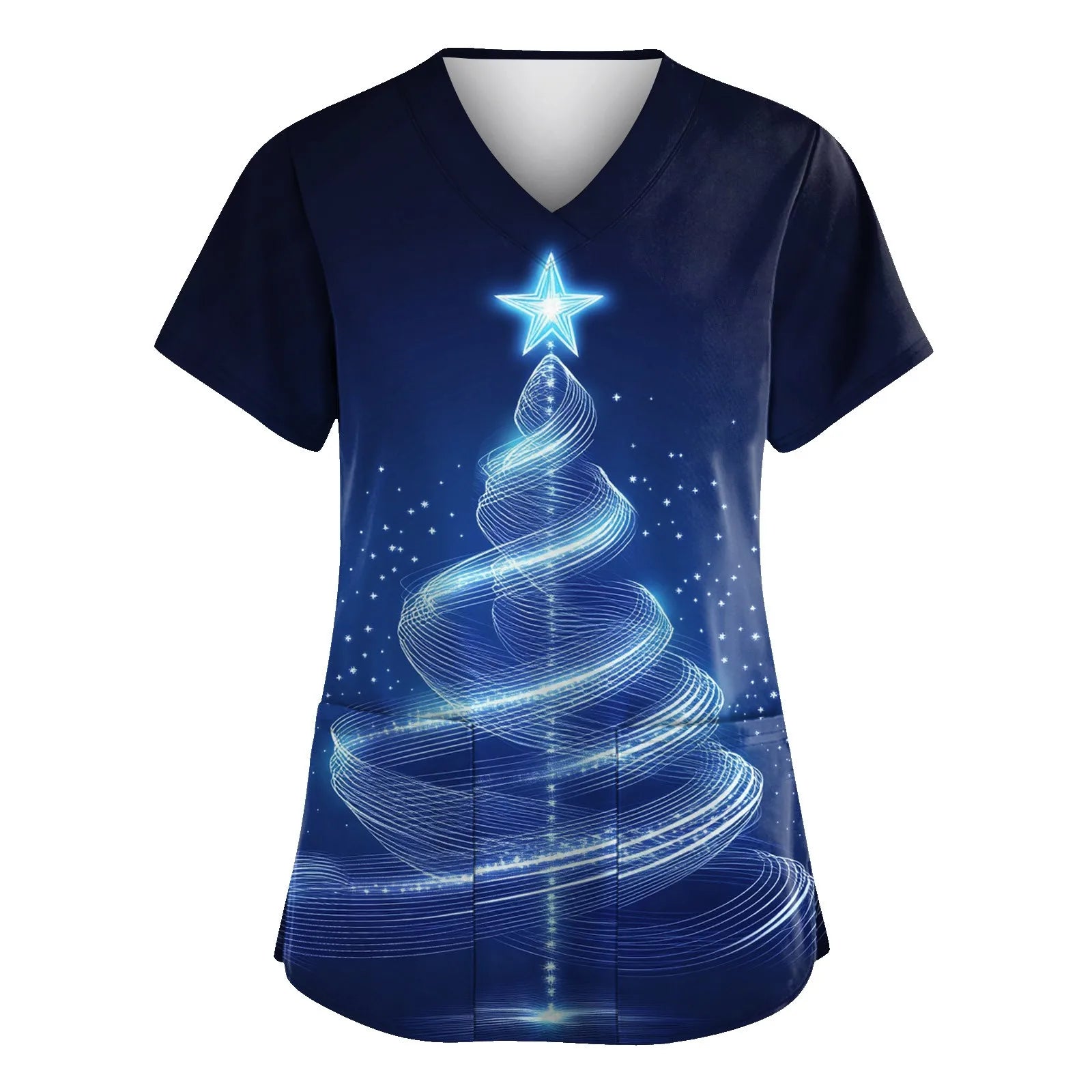 Womens Christmas Nurse Uniforms Print Short Sleeve V Neck Workwear With Pocket Working Nurse Work Wear Overalls Medical Uniforms