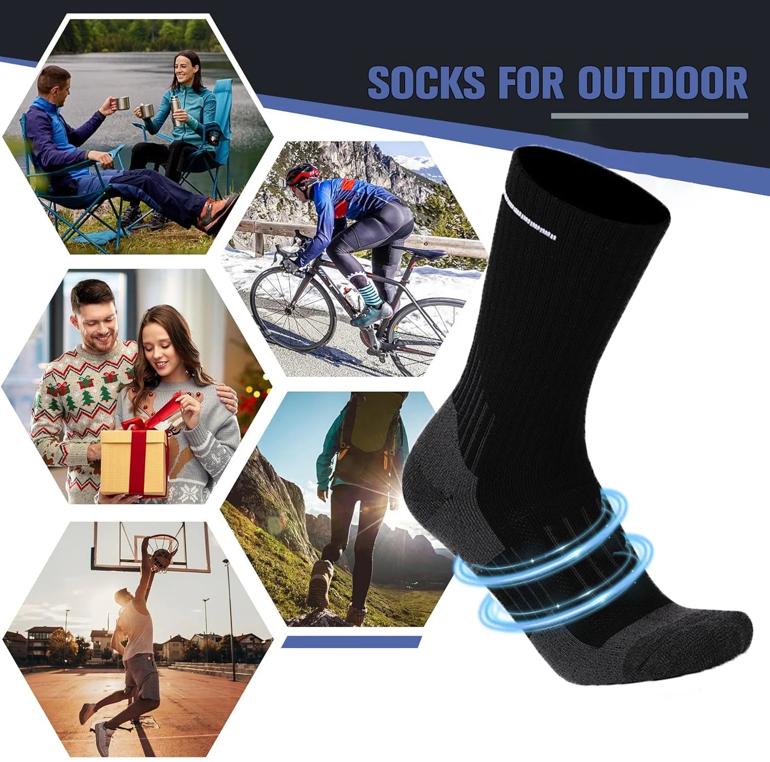 MuqiNush 2 Pairs Merino Wool Socks For Men Women Moisture Wicking Control for Outdoor Hiking Work Boot Thermal Warm All Seasons