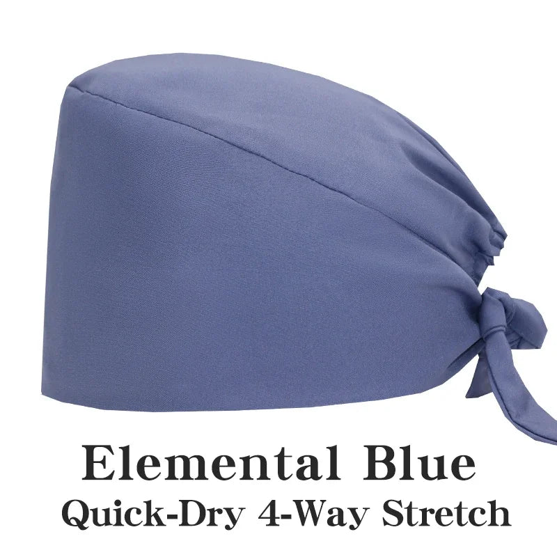 Micro Stretch Women's Medical Scrub Cap Adjustable Dentist Vet Nurse Work Cap Surgical Hat with Button Health Service Work Hat