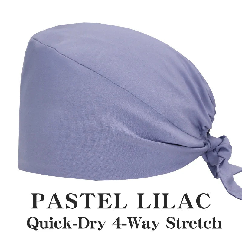 Micro Stretch Women's Medical Scrub Cap Adjustable Dentist Vet Nurse Work Cap Surgical Hat with Button Health Service Work Hat
