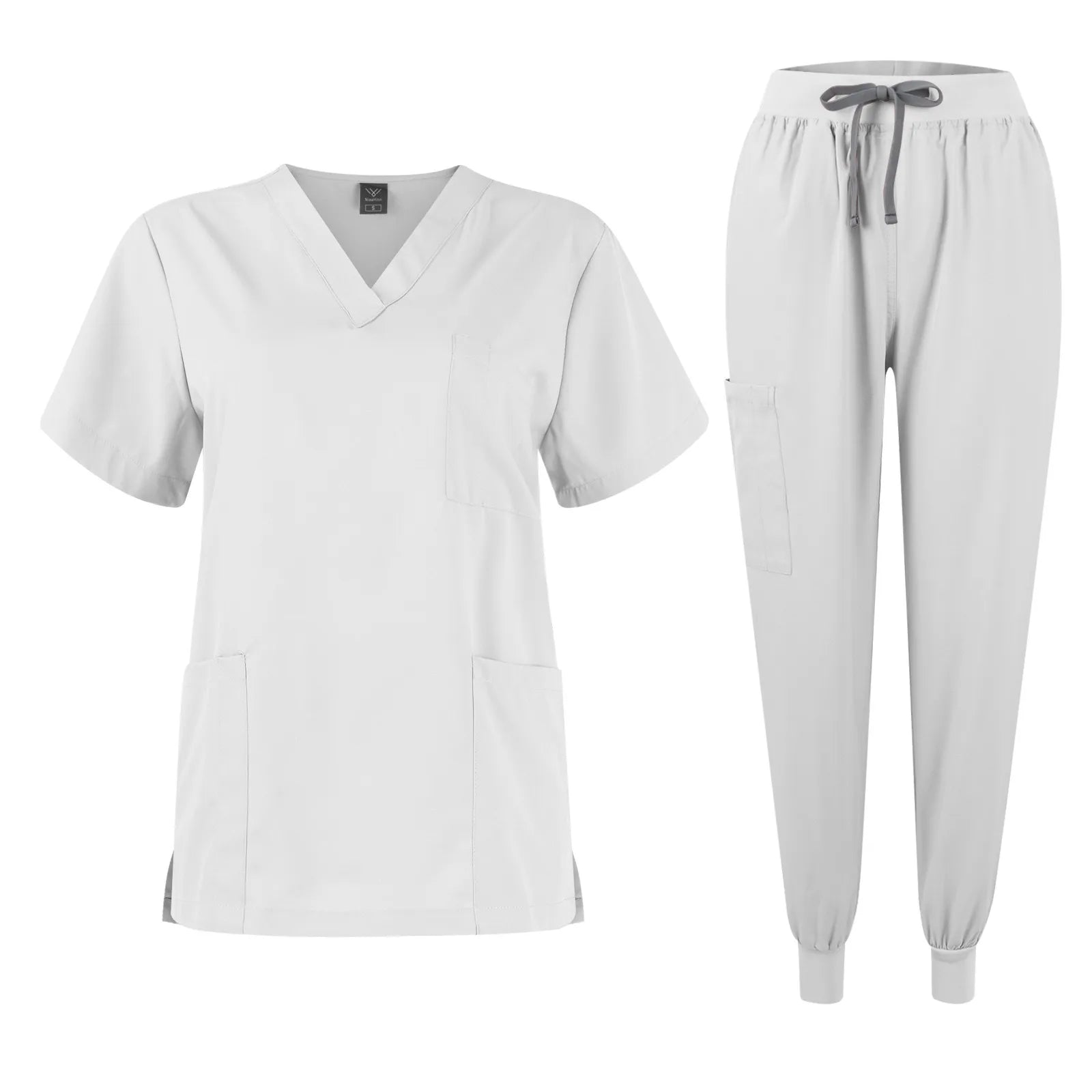 Women's Quick Drying Fabric Solid Color V-neck Pocket Short Sleeved Pants Set Workwear