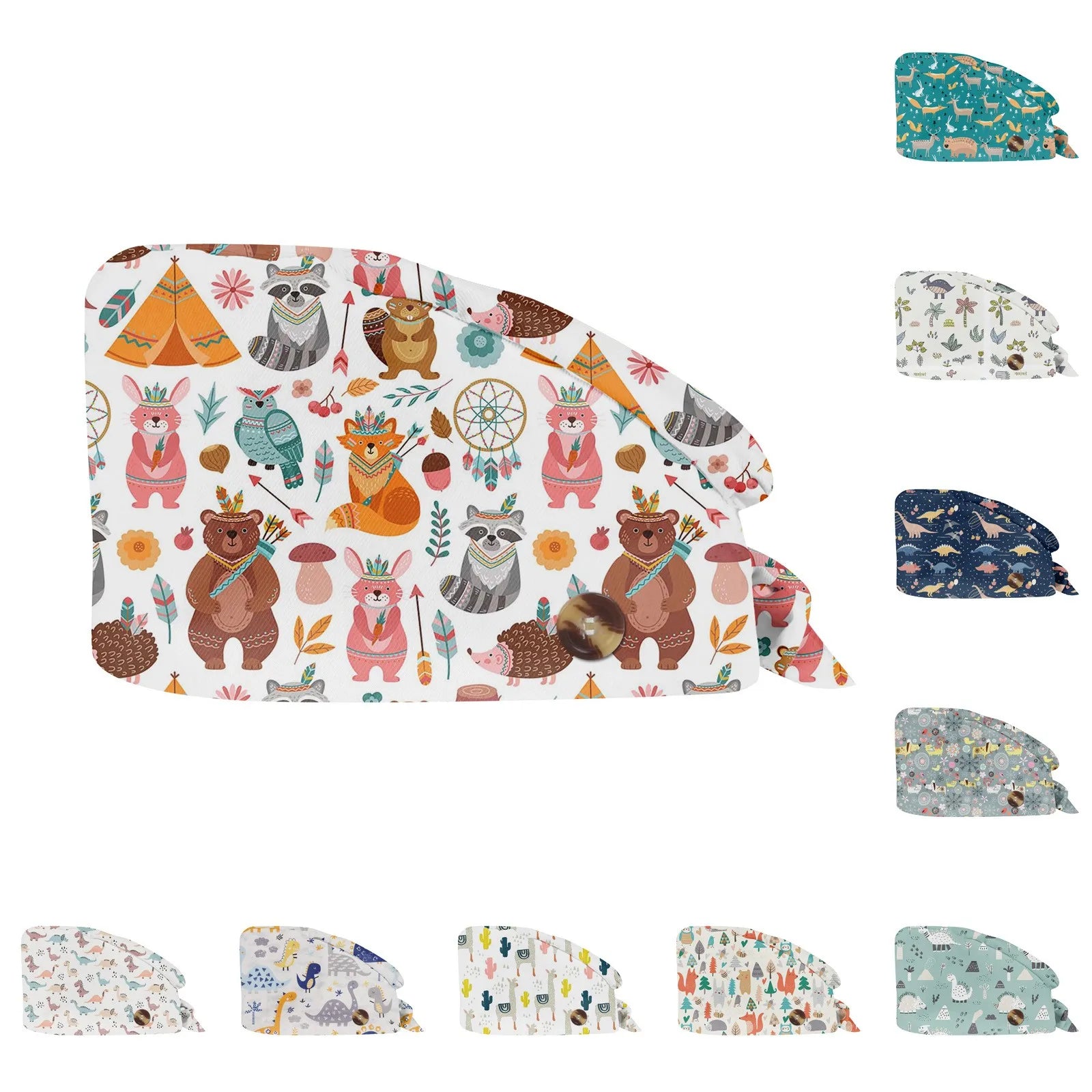 2025 New Fashion Cute Small Animal Print Neutral Frosted Nurse Hat Cotton Nursing Work Hat Casual Cap Dust Cap