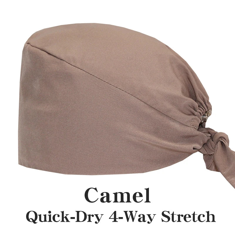 Micro Stretch Women's Medical Scrub Cap Adjustable Dentist Vet Nurse Work Cap Surgical Hat with Button Health Service Work Hat