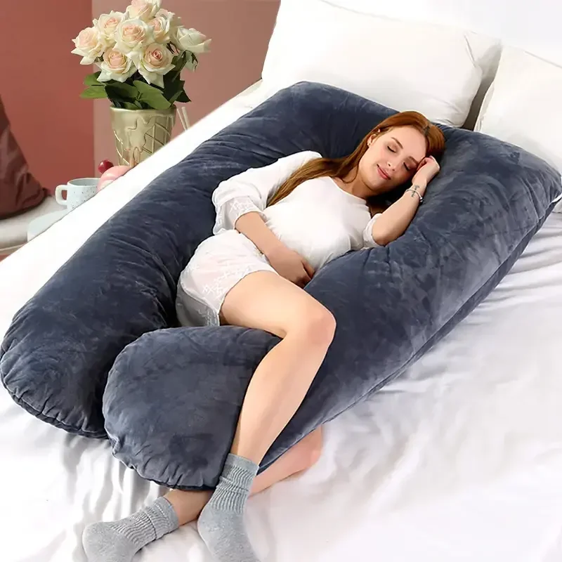 Soft Fleece U-Shaped Pregnancy Pillow - Multi-Function Maternity Body Pillow with Lumbar & Abdominal Support for Side Sleeping,