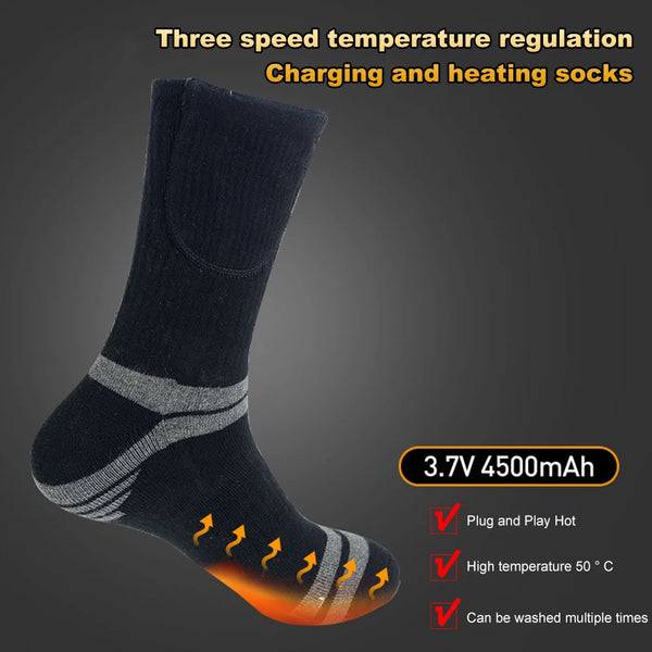 Unisex Rechargeable Heated Socks Washable Electric Thermal Socks Elastic Thickened for Outdoor Sports Skiing