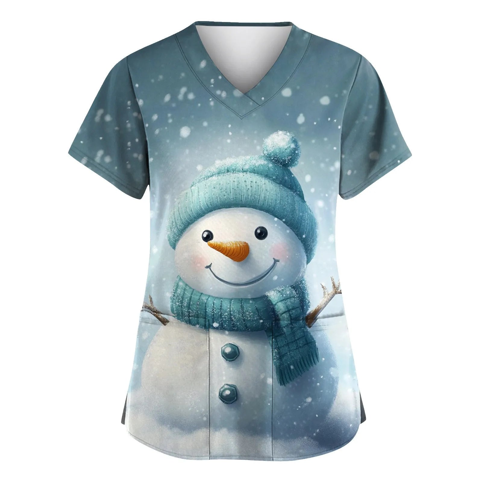 Womens Christmas Nurse Uniforms Print Short Sleeve V Neck Workwear With Pocket Working Nurse Work Wear Overalls Medical Uniforms