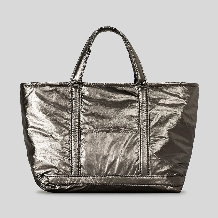 Casual Silver Puffer Tote Bag