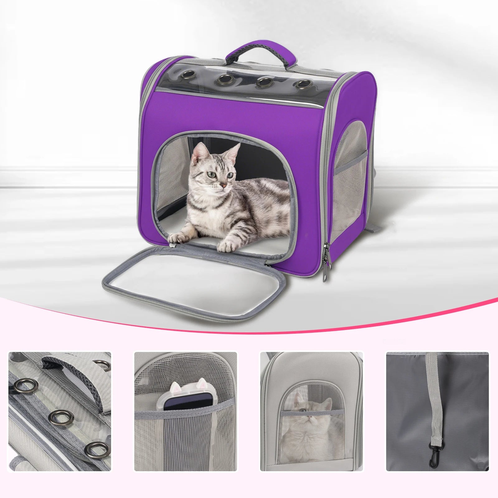 Cat Backpack, Breathable Pet Backpack With Front Opening, Foldable Backpack Bag, Breathable Mesh Window, Dog Backpack