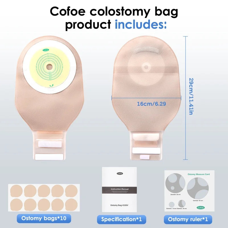 Cofoe 10PCS Economical Drain Valve Colostomy Bags for Adults One-piece System Medical Ostomy Pouch with Clip Closure 450ml