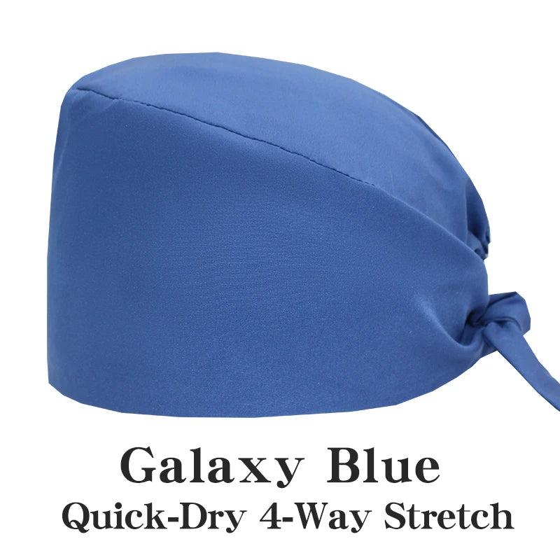 Micro Stretch Women's Medical Scrub Cap Adjustable Dentist Vet Nurse Work Cap Surgical Hat with Button Health Service Work Hat