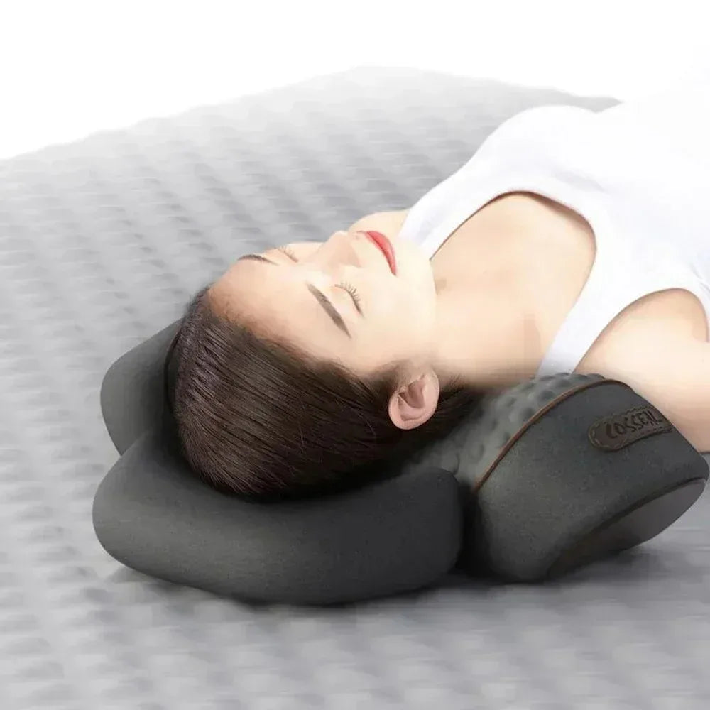 Okayso Electric Neck Massager Cervical Pillow Hot Compress Neck Stretch Heating Vibration Neck Shoulder Massager Traction Pillow