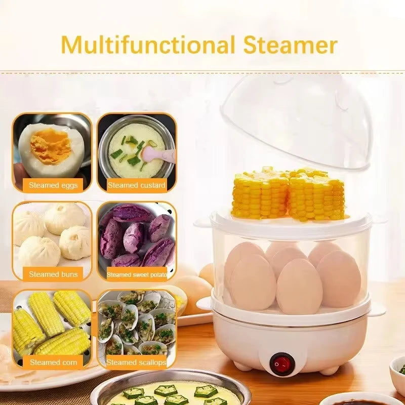 220V Multifunctional Electric Egg Boiler – Double Layer Steamer & Poacher