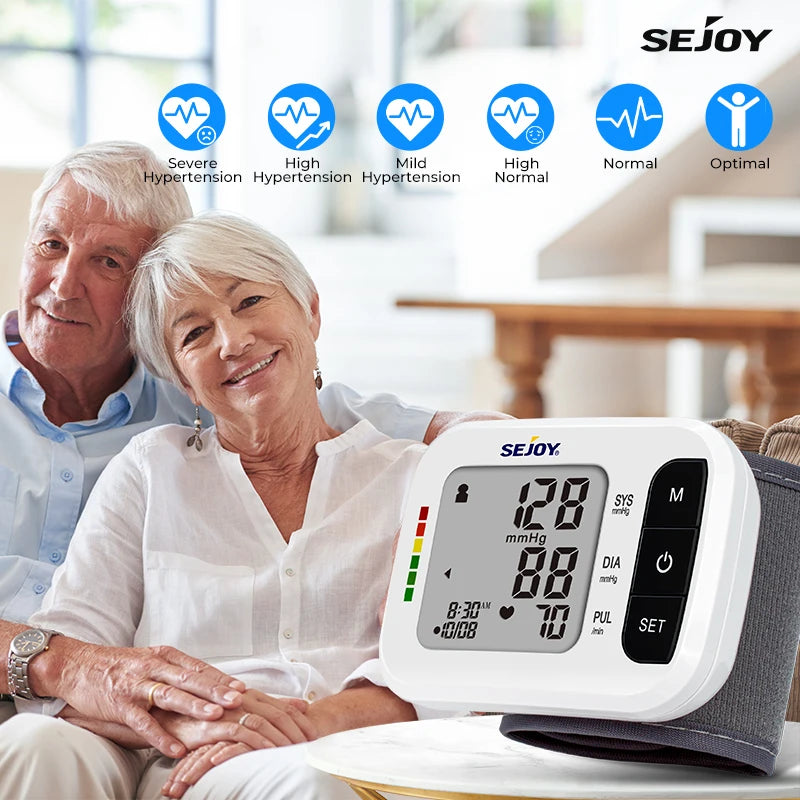 SEJOY Digital Wrist Blood Pressure Monitor Sphygmomanometer Tonometer Tensiometer Heart Rate Meter BP Monitor