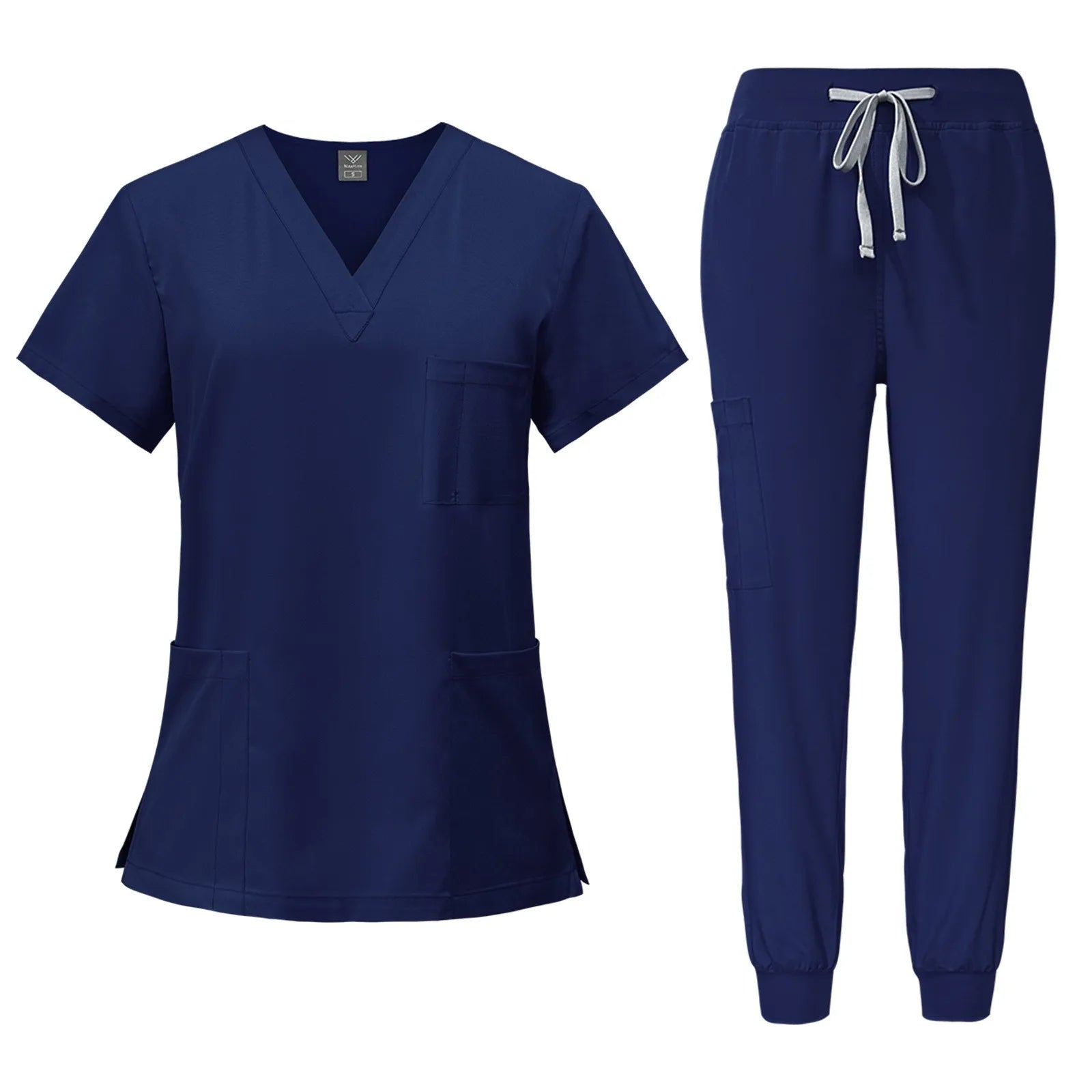 Women's Quick Drying Fabric Solid Color V-neck Pocket Short Sleeved Pants Set Workwear