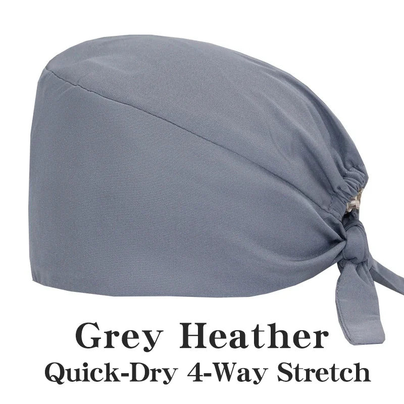 Micro Stretch Women's Medical Scrub Cap Adjustable Dentist Vet Nurse Work Cap Surgical Hat with Button Health Service Work Hat