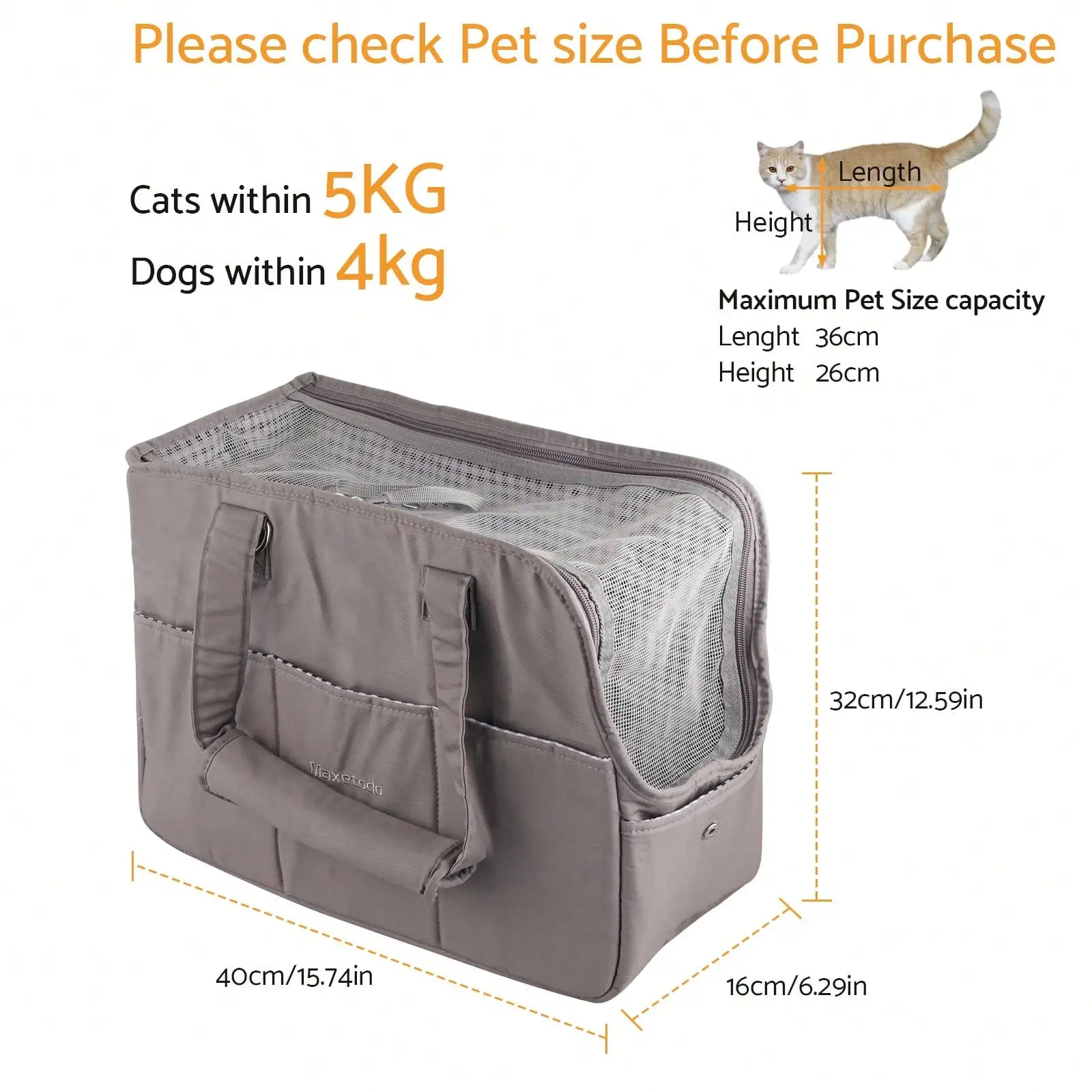 Removable Dark Gray Pet Carrying Handbag
