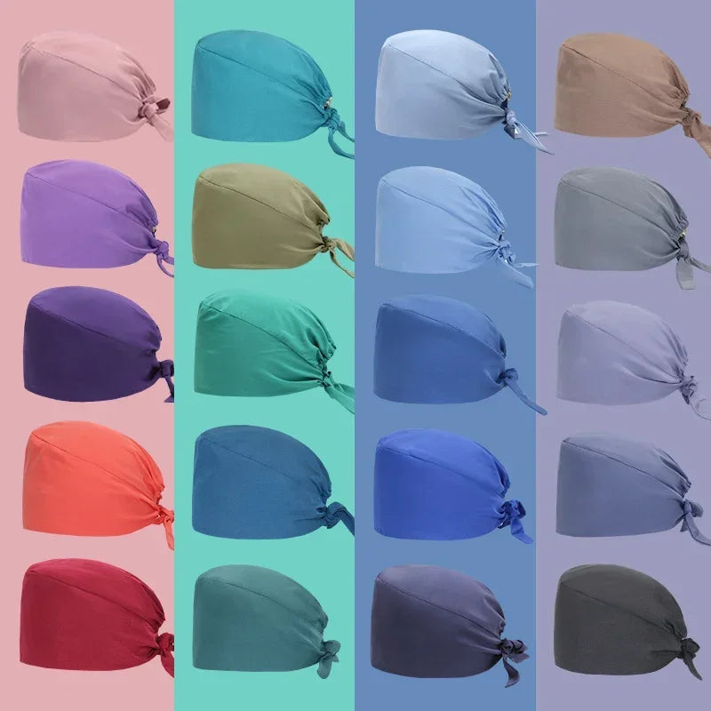 Micro Stretch Women's Medical Scrub Cap Adjustable Dentist Vet Nurse Work Cap Surgical Hat with Button Health Service Work Hat