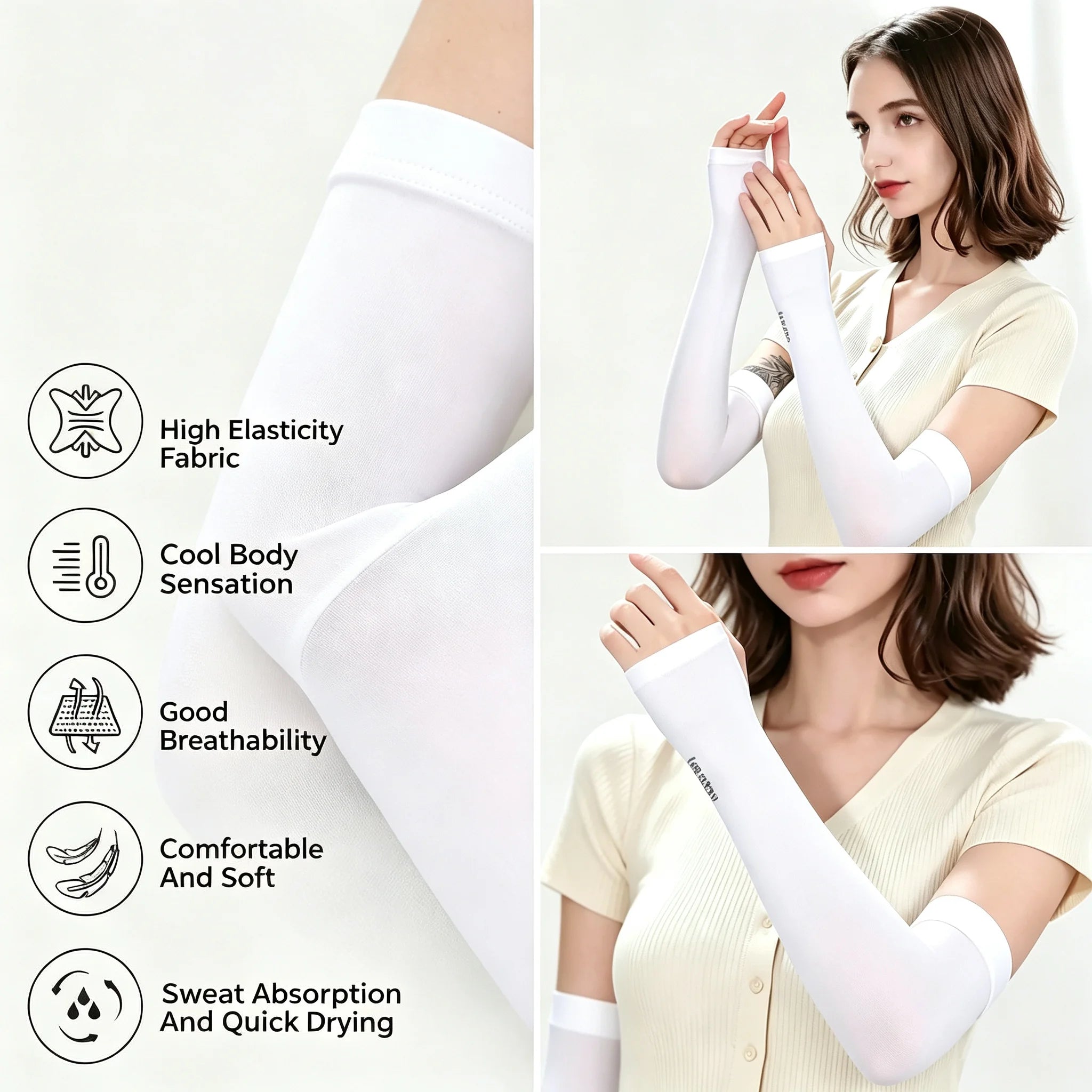 Cooling Ice Sun Sleeves for Arm Breathable UV Protection Arm Sleeves High Elastic Quick Dry Summer Outdoor
