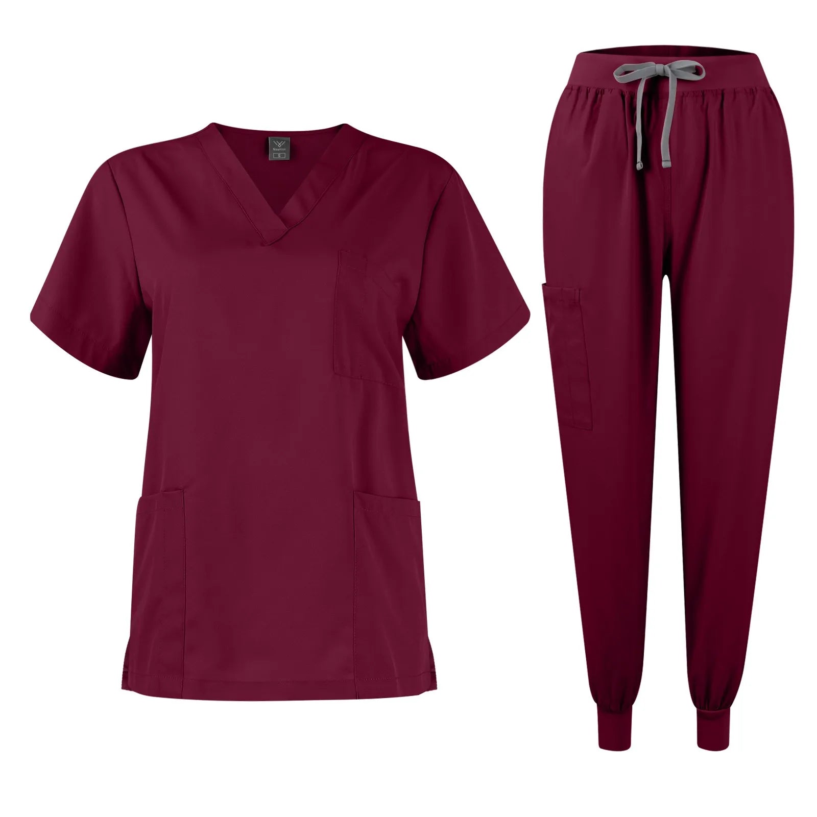 Women's Quick Drying Fabric Solid Color V-neck Pocket Short Sleeved Pants Set Workwear