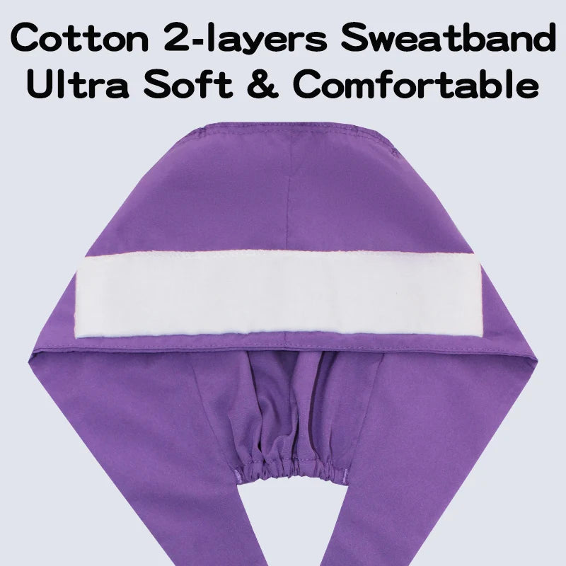 Micro Stretch Women's Medical Scrub Cap Adjustable Dentist Vet Nurse Work Cap Surgical Hat with Button Health Service Work Hat