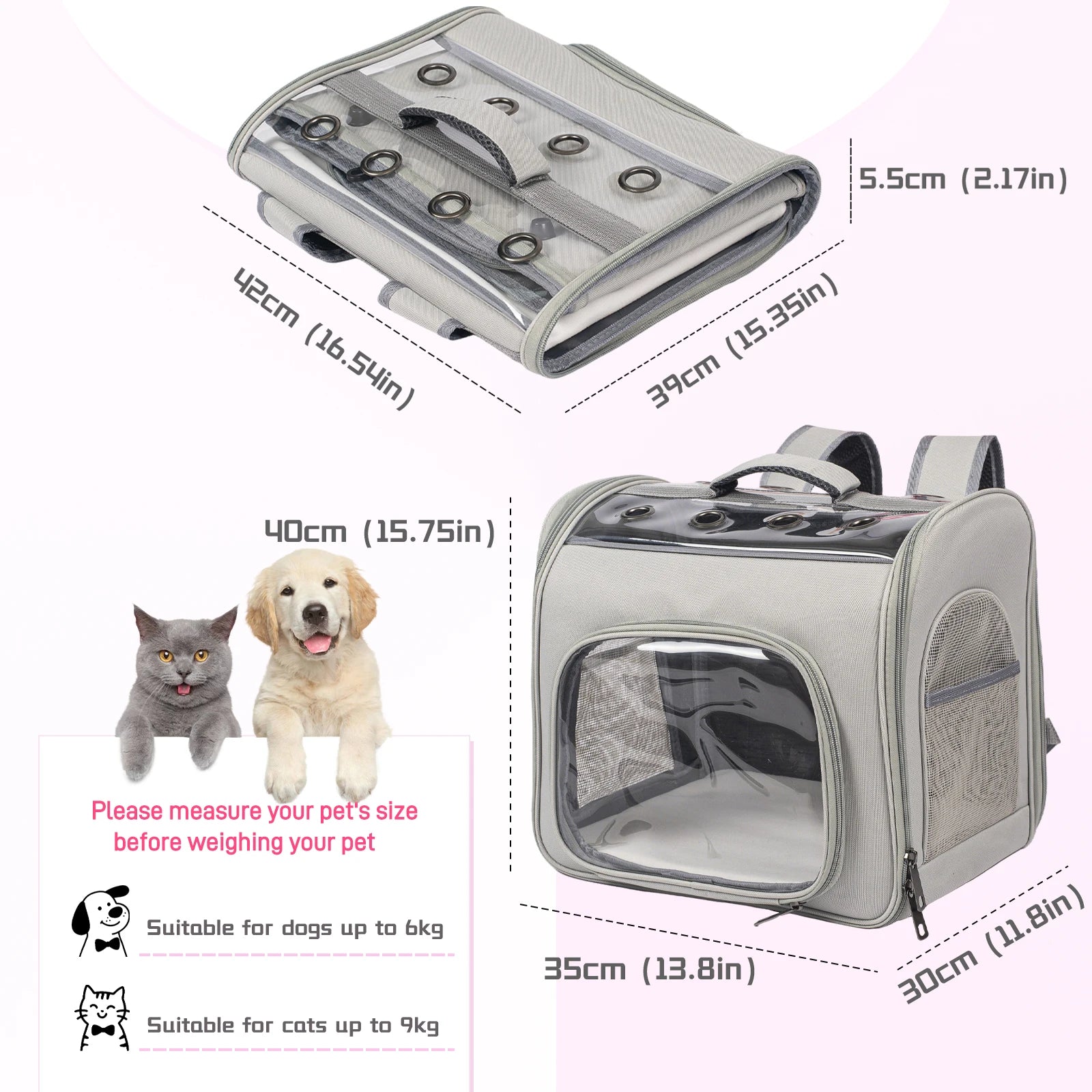 Cat Backpack, Breathable Pet Backpack With Front Opening, Foldable Backpack Bag, Breathable Mesh Window, Dog Backpack