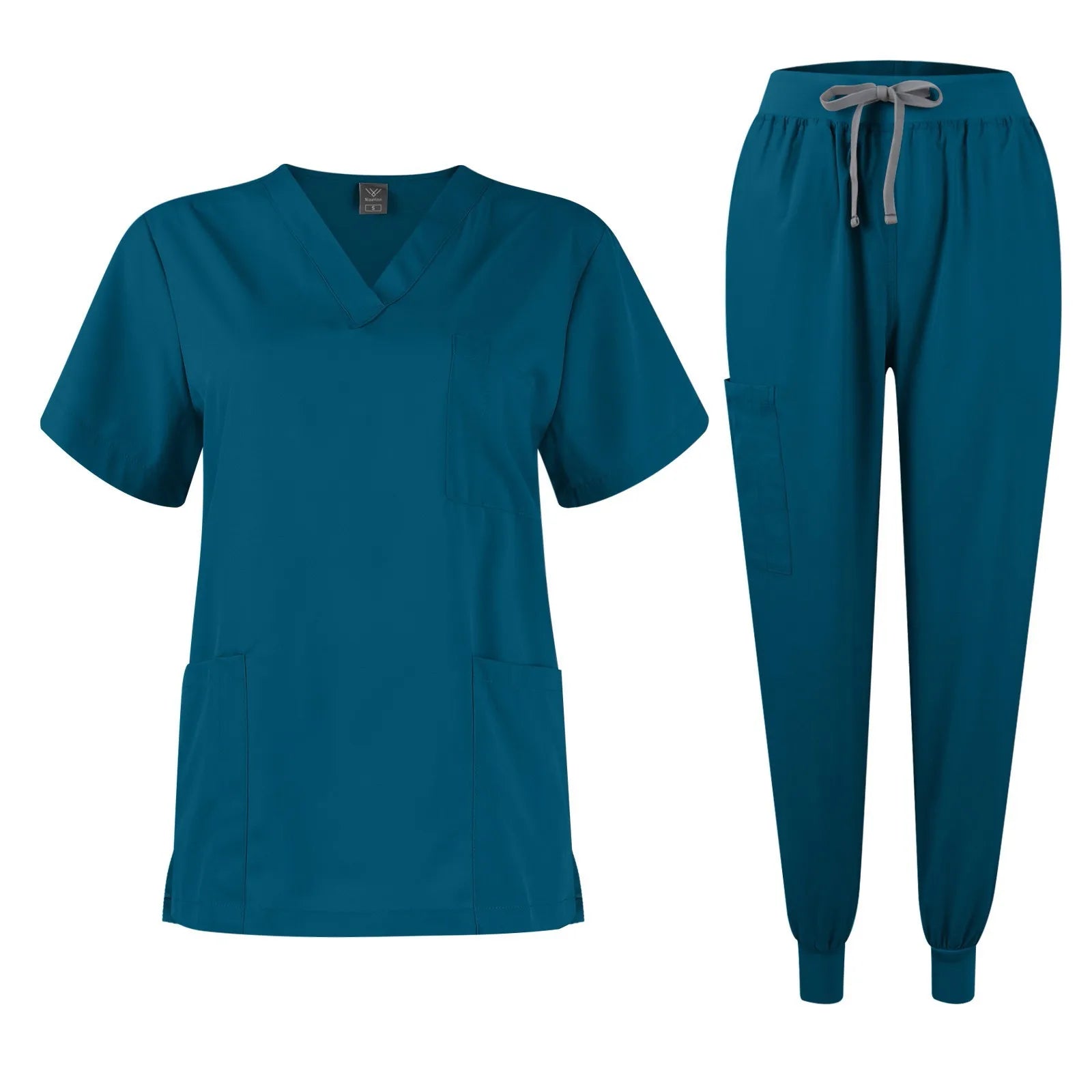 Women's Quick Drying Fabric Solid Color V-neck Pocket Short Sleeved Pants Set Workwear