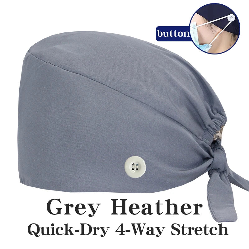 Micro Stretch Women's Medical Scrub Cap Adjustable Dentist Vet Nurse Work Cap Surgical Hat with Button Health Service Work Hat