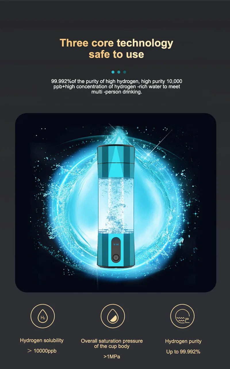 6000 PPB High Concentration of  Hydrogen Water Generator Bottle SPE&PEM TYpe Charge Akaline Water Ionizer