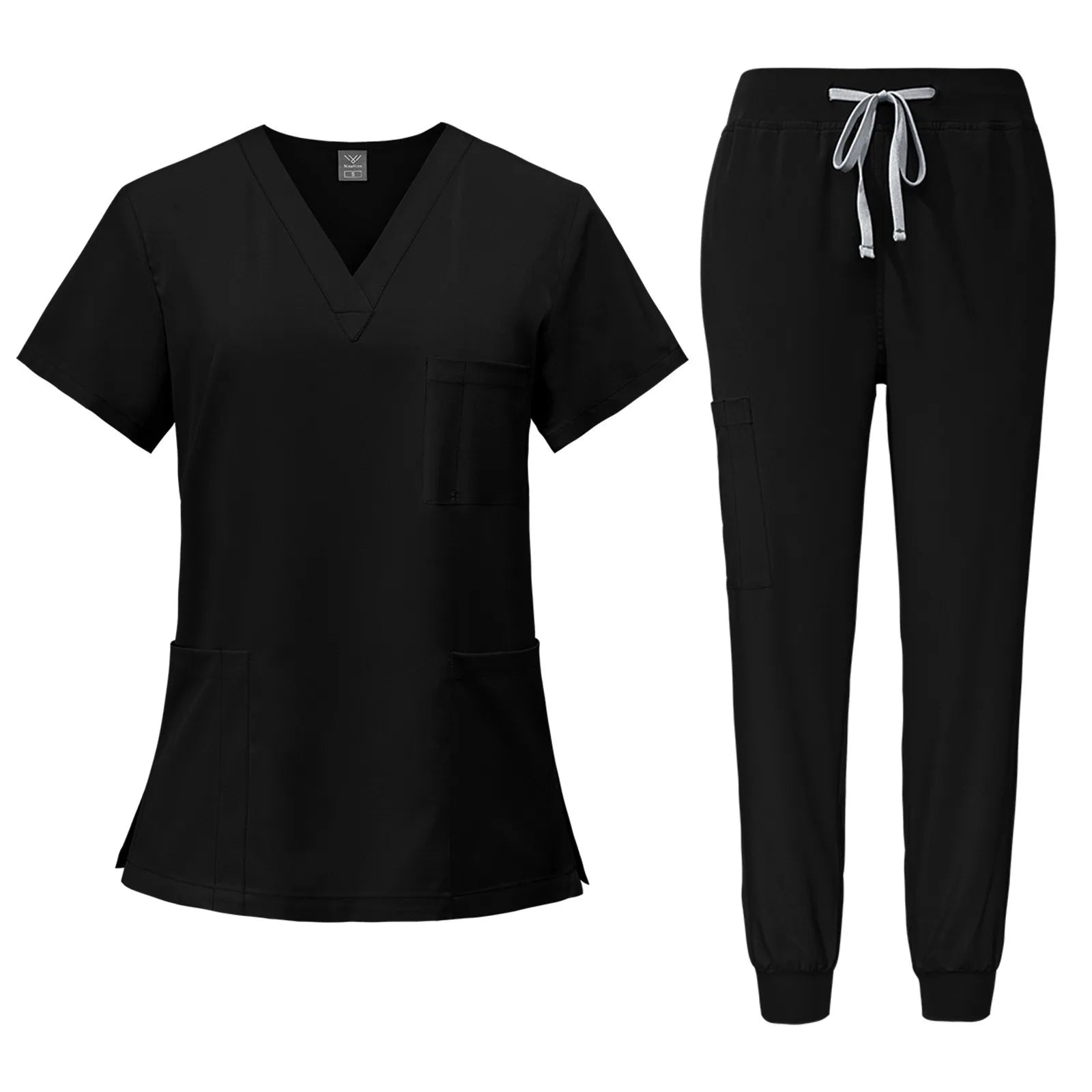 Women's Quick Drying Fabric Solid Color V-neck Pocket Short Sleeved Pants Set Workwear