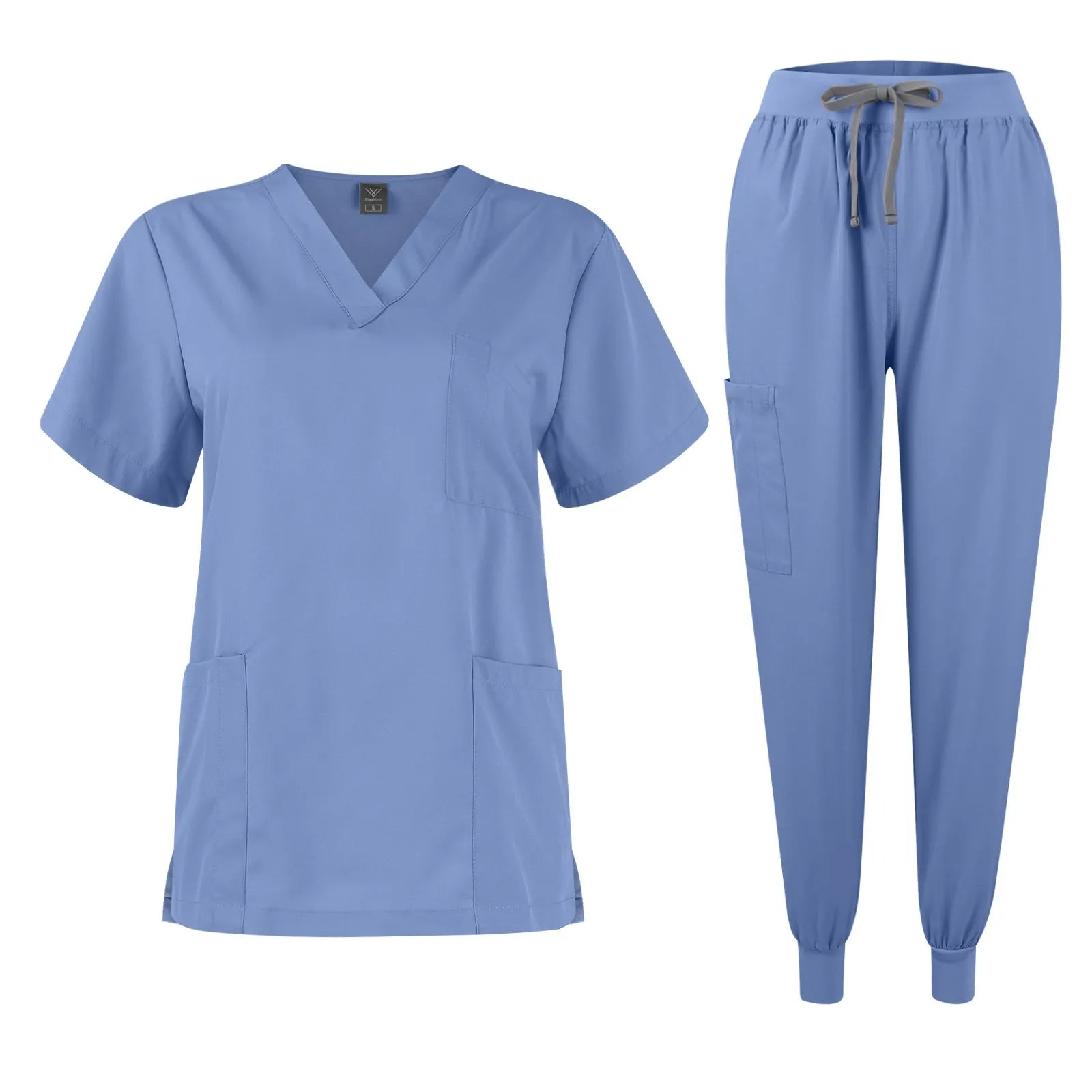 Women's Quick Drying Fabric Solid Color V-neck Pocket Short Sleeved Pants Set Workwear