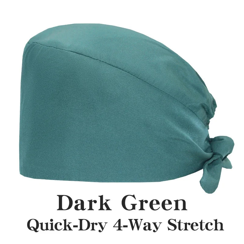 Micro Stretch Women's Medical Scrub Cap Adjustable Dentist Vet Nurse Work Cap Surgical Hat with Button Health Service Work Hat