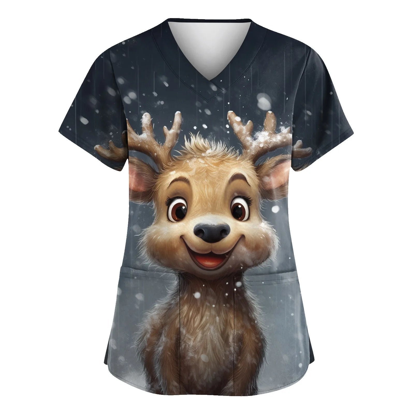 Womens Christmas Nurse Uniforms Print Short Sleeve V Neck Workwear With Pocket Working Nurse Work Wear Overalls Medical Uniforms