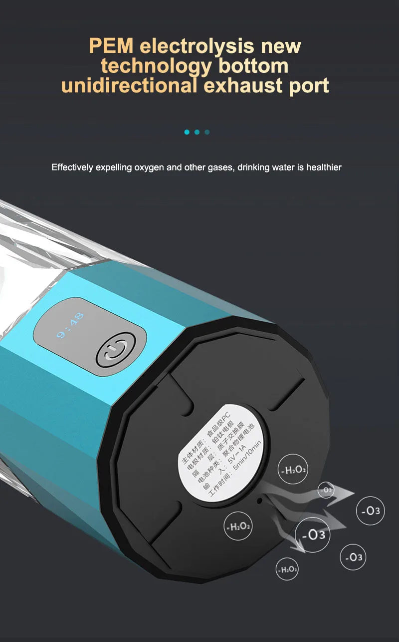 6000 PPB High Concentration of  Hydrogen Water Generator Bottle SPE&PEM TYpe Charge Akaline Water Ionizer