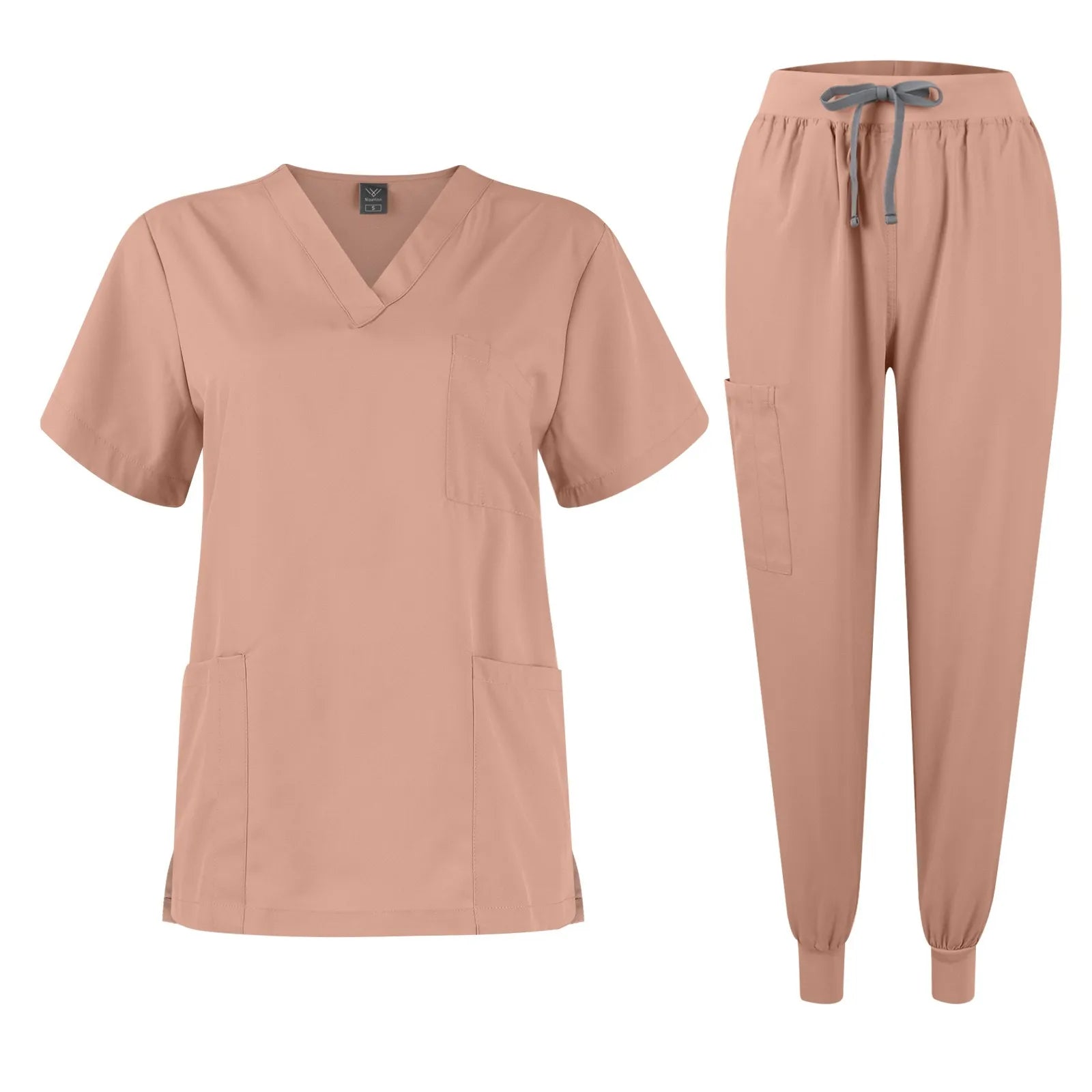 Women's Quick Drying Fabric Solid Color V-neck Pocket Short Sleeved Pants Set Workwear