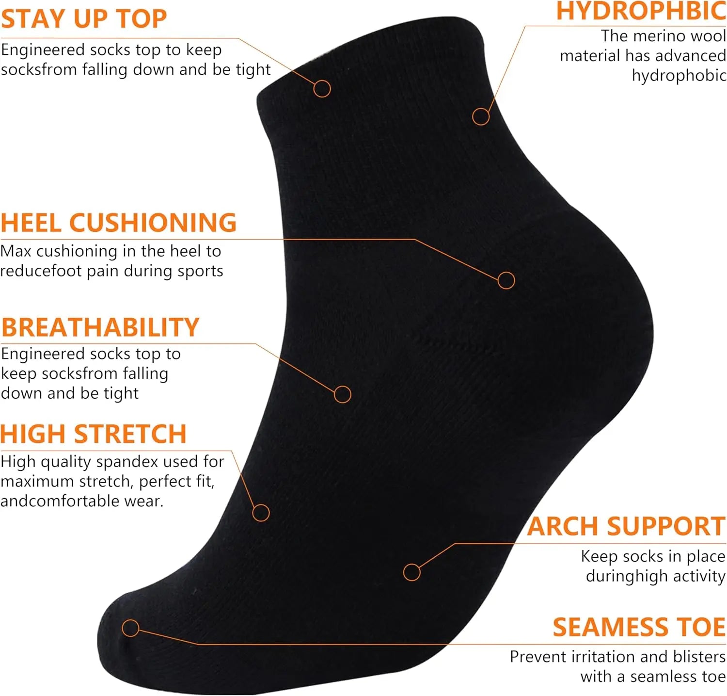 65% Merino Wool Ankle Socks Men Women Merino Wool Athletic Ultra-Light Thin Running Tennis Golf Socks Moisture Wicking