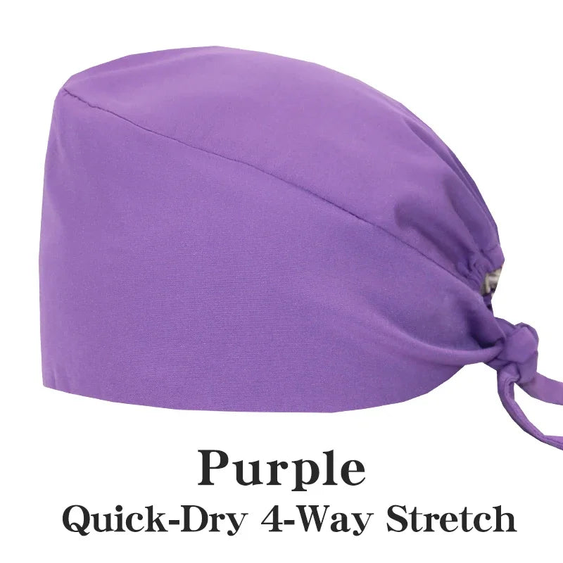 Micro Stretch Women's Medical Scrub Cap Adjustable Dentist Vet Nurse Work Cap Surgical Hat with Button Health Service Work Hat