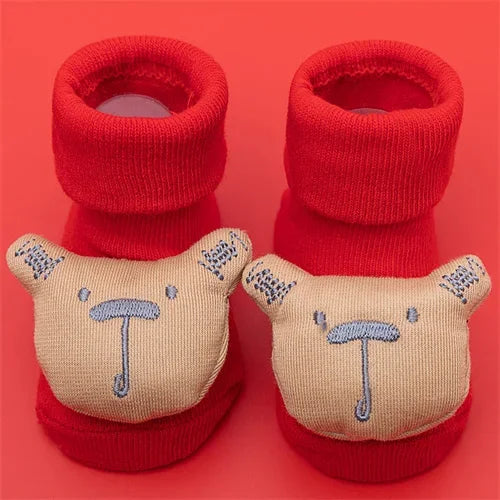 Baby Boys Girls Christmas Red Socks Spring Autumn Winter Anti Slip Cotton Soft Cartoon Floor Sock with Santa Claus Snowman Decor
