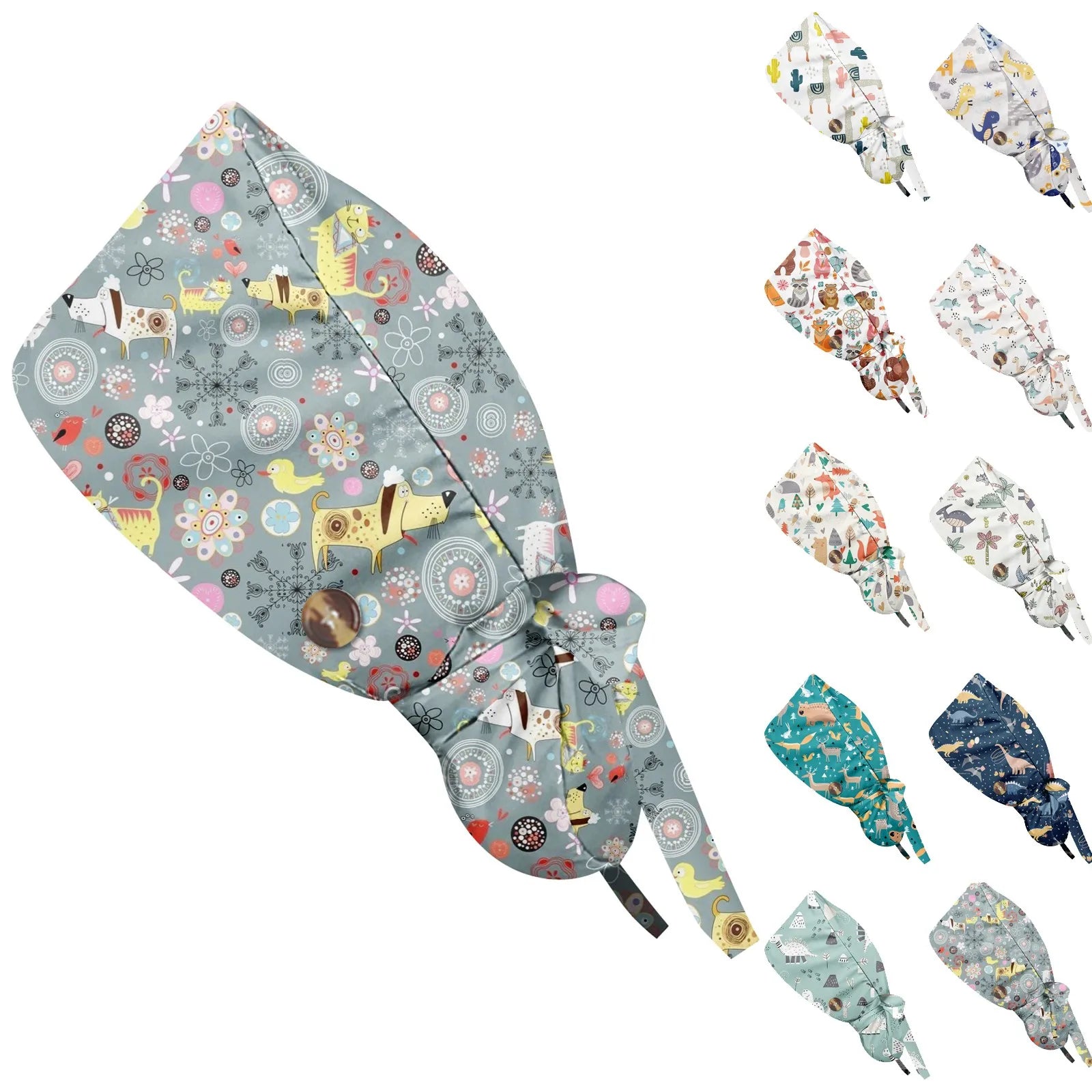 Fashion Cute Little Animals Printed Nurse Hat Casual Women'S Ponytail Hats  Baotou Hat Dustproof Hat Nursing Work Hats