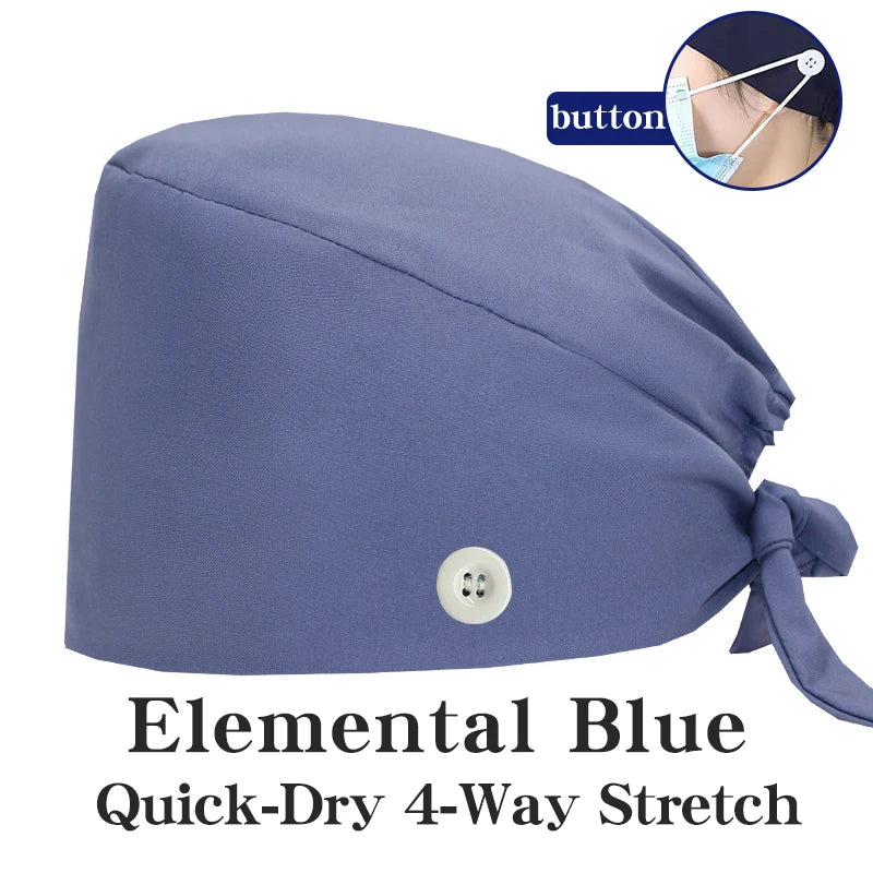 Micro Stretch Women's Medical Scrub Cap Adjustable Dentist Vet Nurse Work Cap Surgical Hat with Button Health Service Work Hat