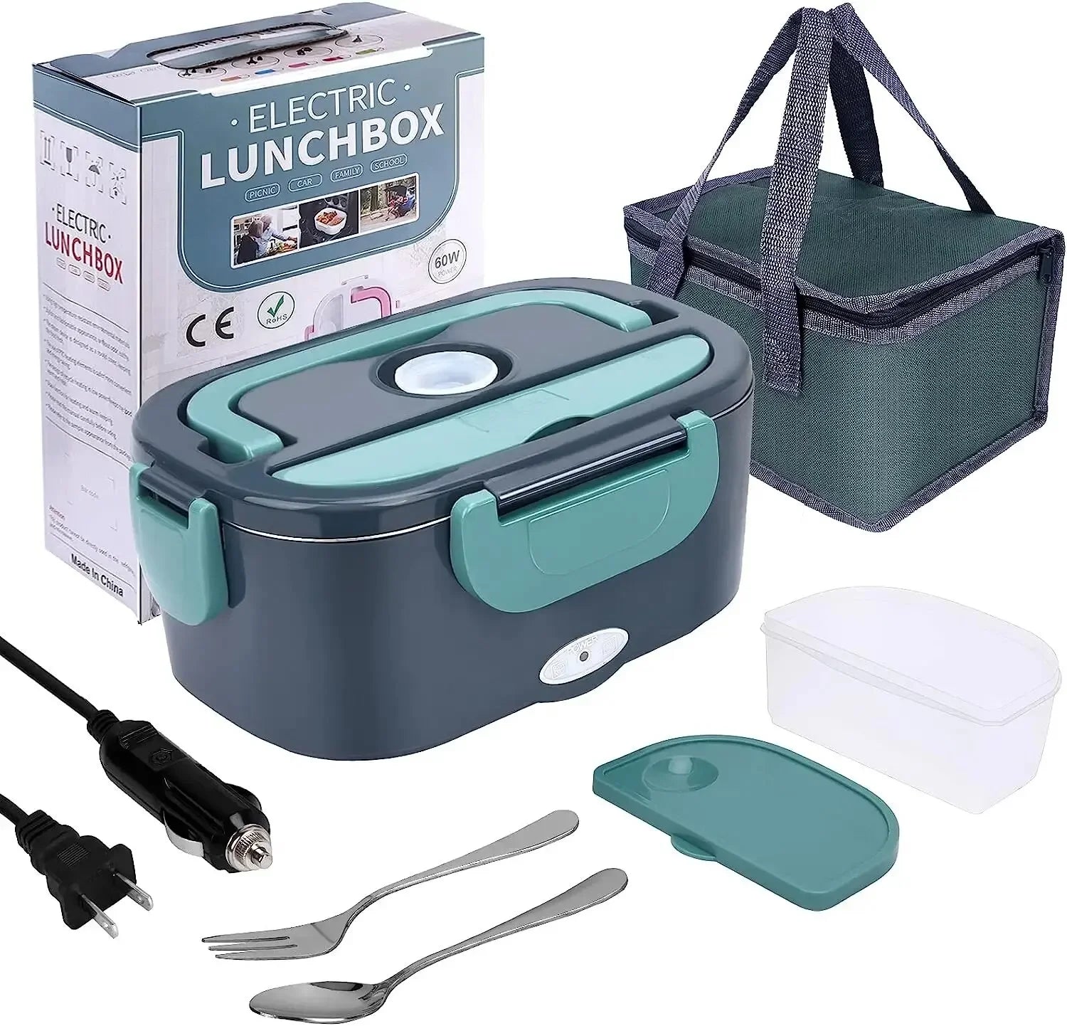 1.5 liters, 60 watts, portable electric lunch box insulation device,household or vehicle-mounted food heater - leak-proof design