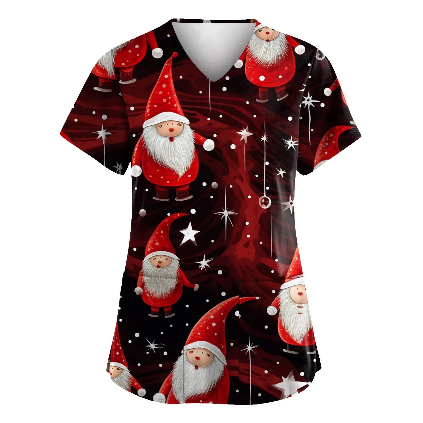 Womens Christmas Nurse Uniforms Print Short Sleeve V Neck Workwear With Pocket Working Nurse Work Wear Overalls Medical Uniforms