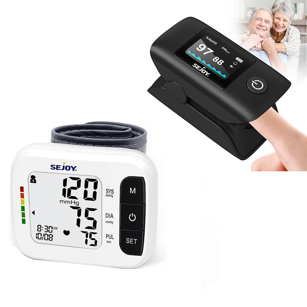 Sejoy Digital Wrist Blood Pressure Monitor & Finger Pulse Oximeter OLED Blood Oxygen Saturation,Heart Rate Meter BP Monitor