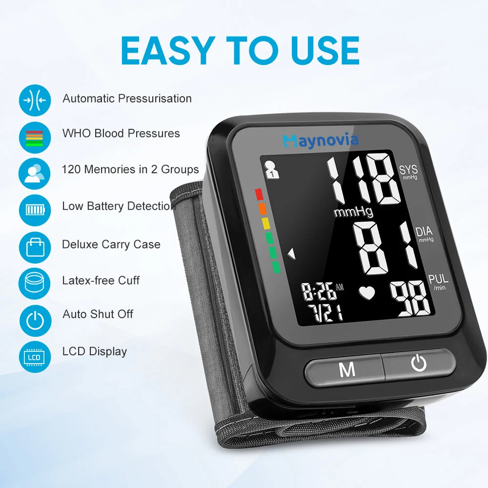 Sphygmomanometer  LCD Screen Portable Digital Wrist Blood Pressure Monitor Health Care Medical Heart Rate Pulse Meter