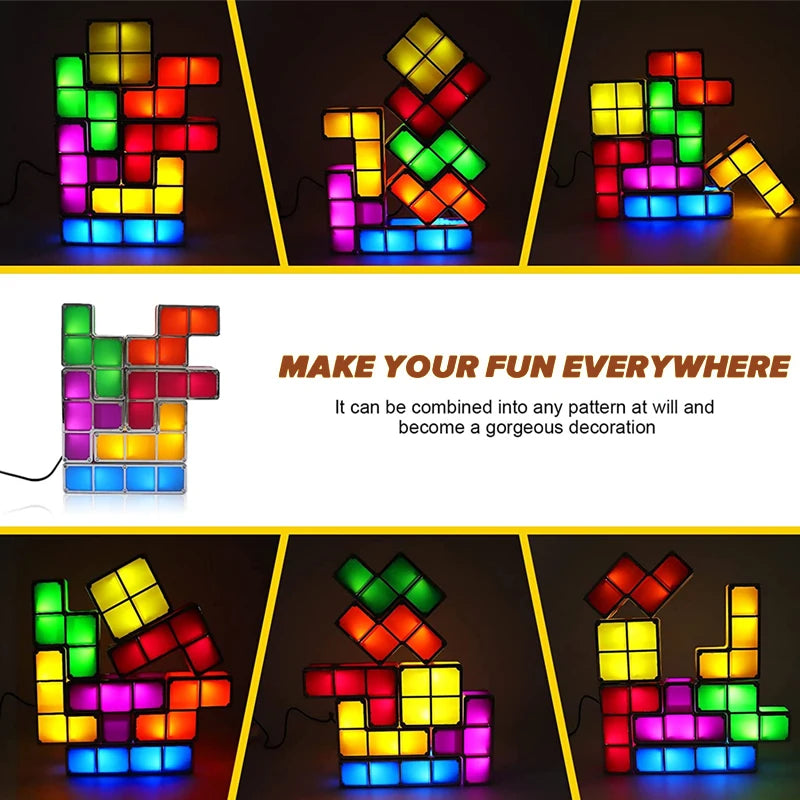 7 Colors Stackable Night Light, DIY Gaming Lamp, Puzzle Novelty LED Night Light, 3D Puzzles Night Light for Kids, Game Lovers