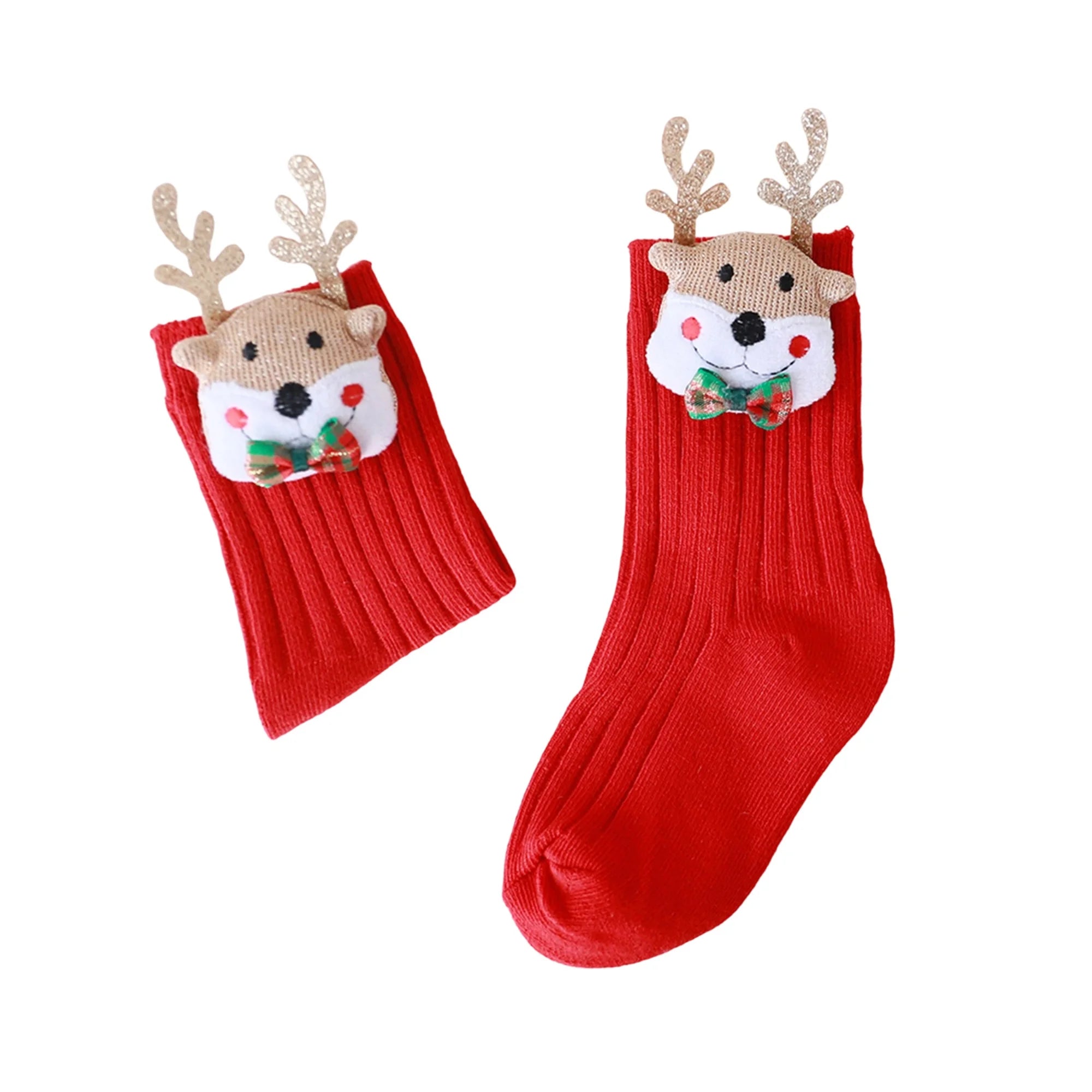 Adorable Reindeer and Snowman Christmas Stockings for Kids Festive Plush Dolls Knit Knee-High Socks Decoration