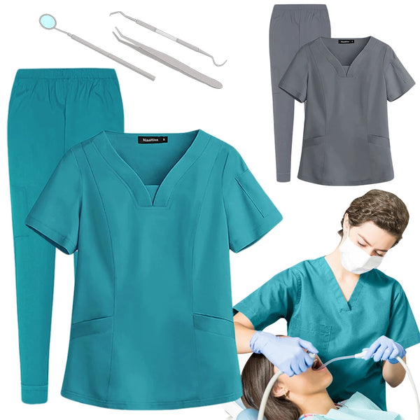 Unisex Medical Nurse Workwear Medical Scrubs Top and Pants Hospital Surgical Work Clothes for Women and Men