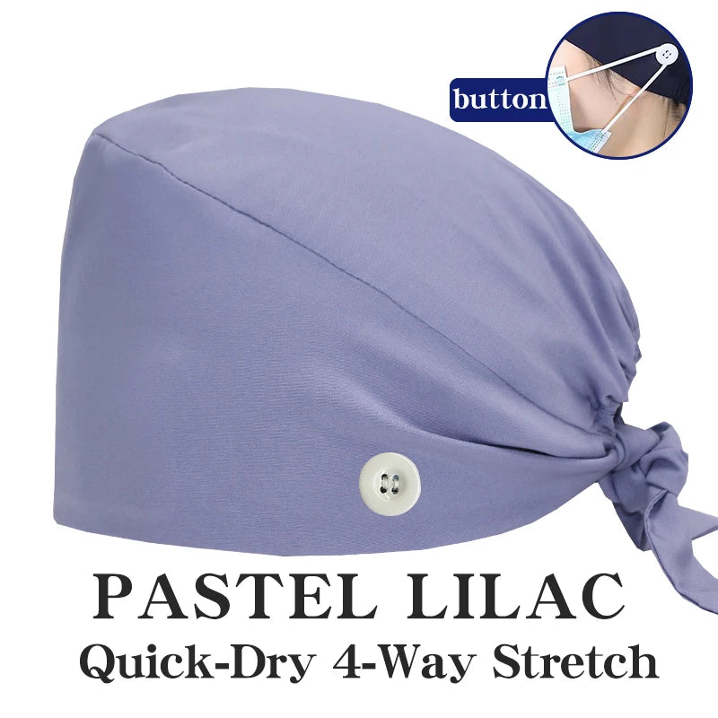 Micro Stretch Women's Medical Scrub Cap Adjustable Dentist Vet Nurse Work Cap Surgical Hat with Button Health Service Work Hat