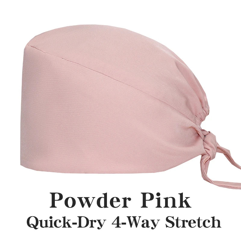 Micro Stretch Women's Medical Scrub Cap Adjustable Dentist Vet Nurse Work Cap Surgical Hat with Button Health Service Work Hat